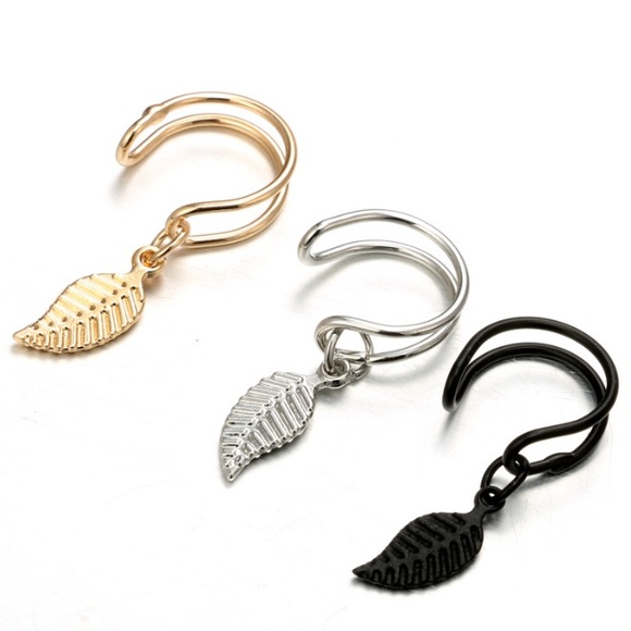 NEW Gold Leaf Ear Cuff Clip Dangle Earring - Picture 3 of 3